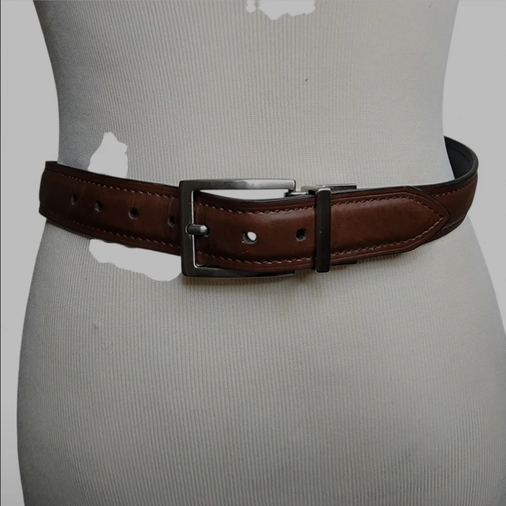 Dickies Brown Faux Leather Belt Boys Medium 26-28 Silver Hardware Dress Church